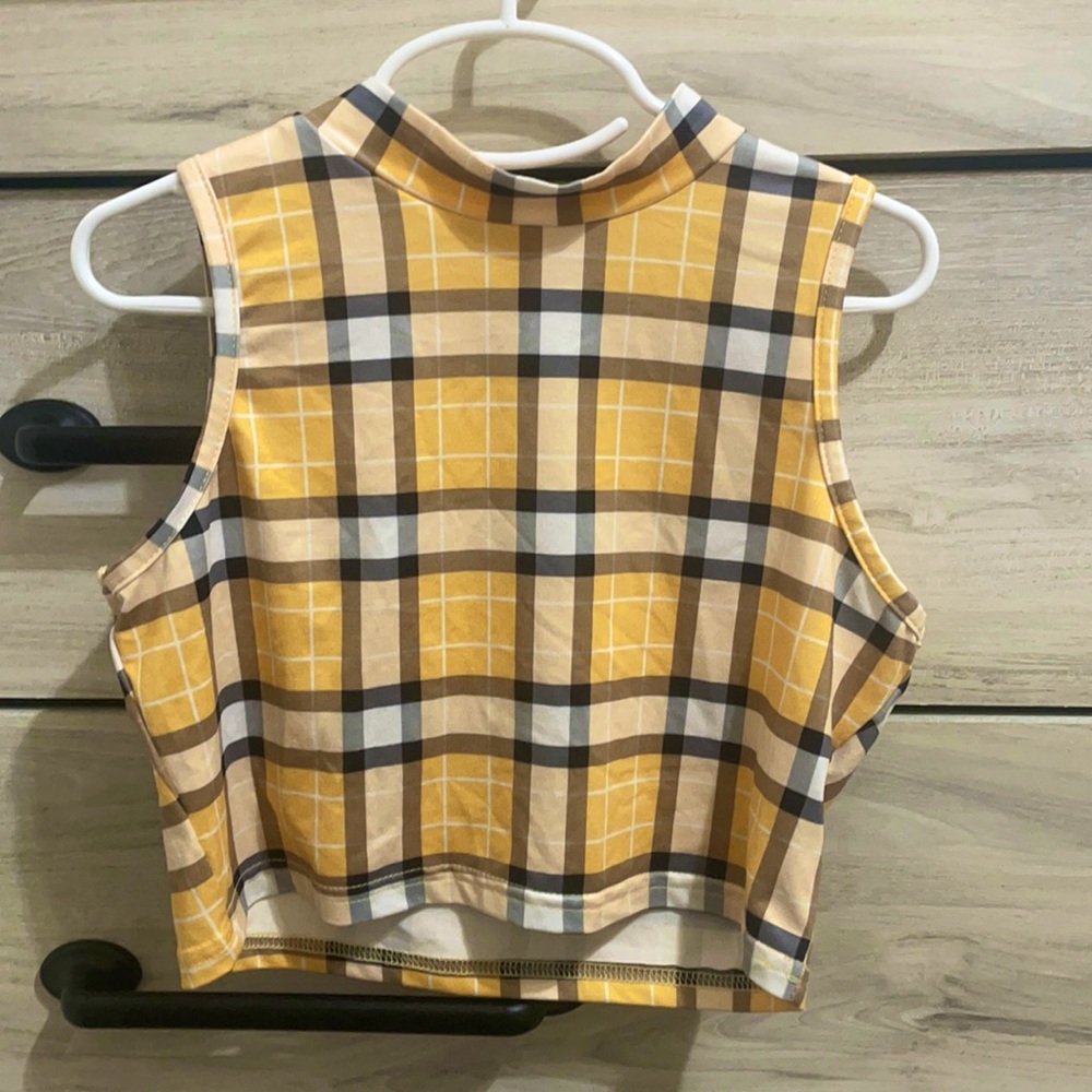 yellow plaid cropped tank top